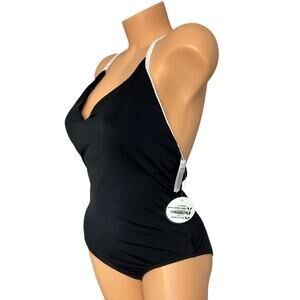 NWT! Afriel & Tabbris 1PC Black White Whitney T Back Swimsuit Sz US 8
